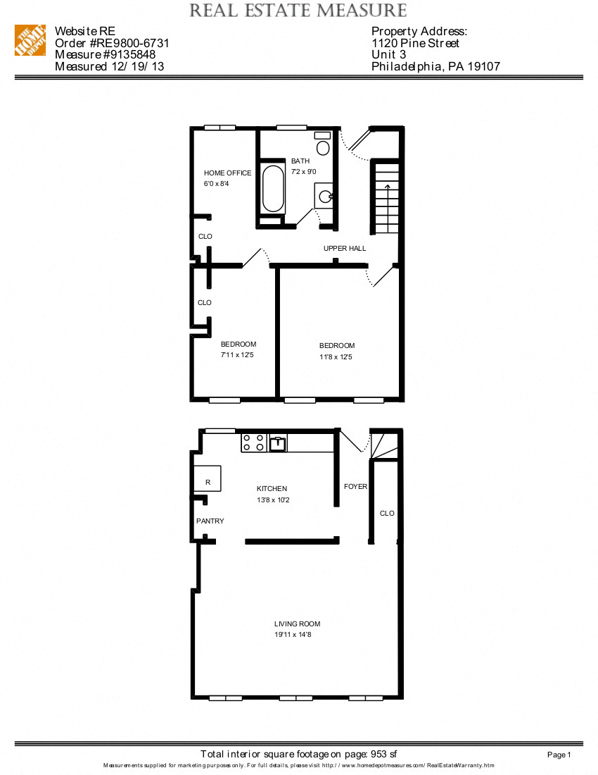 Floor plan for 2 beds, 1 bath
